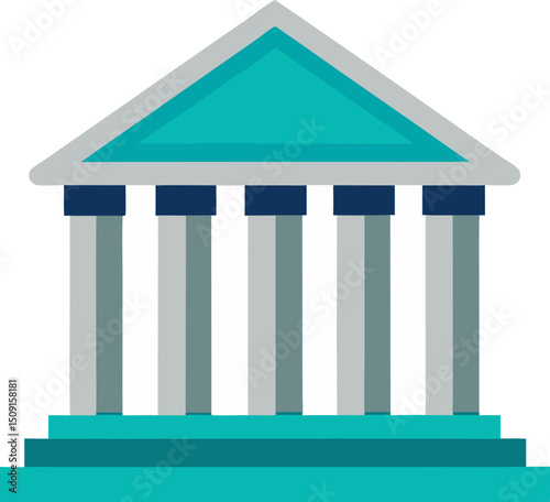 Minimalist bank column facade icon in flat style for classical architecture and finance topics
