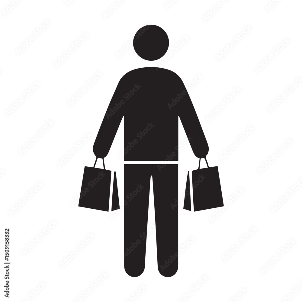 Person with shopping bags, simple icon. Person with shopping bags, simple icon.