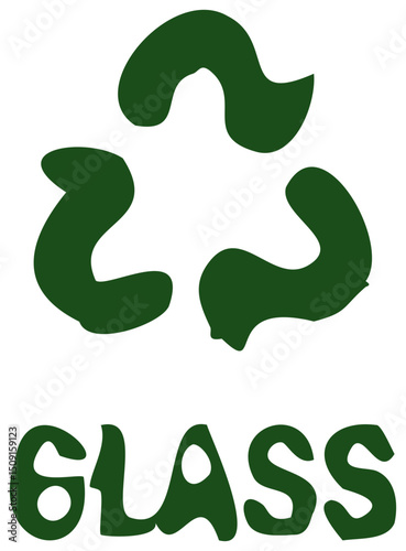 Simple flat vector illustration of a green glass recycling symbol with outlined text, designed for environmental awareness and World Environment Day.