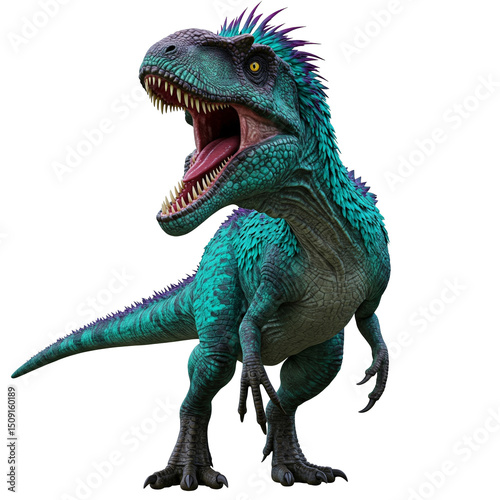 highly detailed predatory dinosaur growls isolated on transparent background