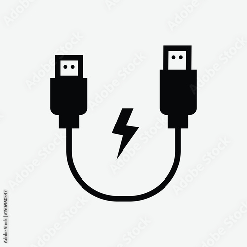 Minimalist Black and White Charging Icons Set – Battery, Cable, and Smartphone Symbols in Grid Layout
