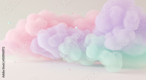 Pastel Pink Purple Mint Abstract Cloud Background with Floating Spheres