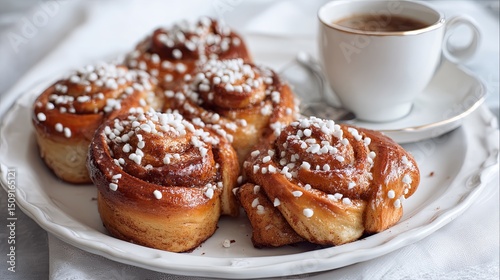 Delicious Kanelbullar Cinnamon Rolls with Coffee - Food Photography