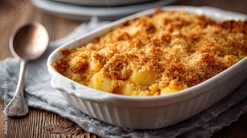 Rustic Rutabaga Casserole with Crispy Breadcrumb Crust on White Plate