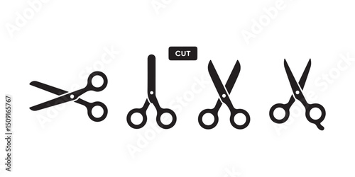 Simple black and white scissors icons, perfect for graphic design.