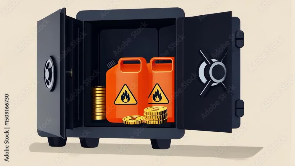 Safe box storing gasoline and money coins