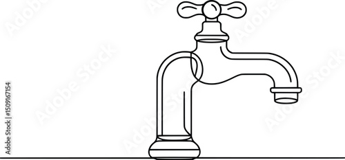 Vintage Water Faucet Line Drawing Minimalist Illustration