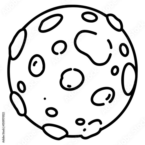 Cartoon moon with craters in black and white