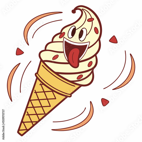 Icon of smiling ice cream with bite taken out