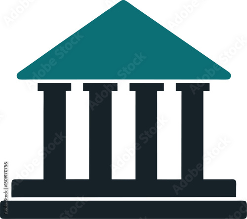 Traditional bank front vector icon for legal, finance, and institutional design use
