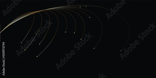 Abstract Gold Lines on Black Background Design. A sophisticated abstract design featuring curved gold lines radiating outward on a pure black backdrop.