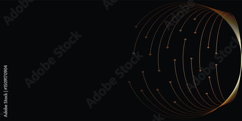 Abstract Gold Lines on Black Background Design. A sophisticated abstract design featuring curved gold lines radiating outward on a pure black backdrop.