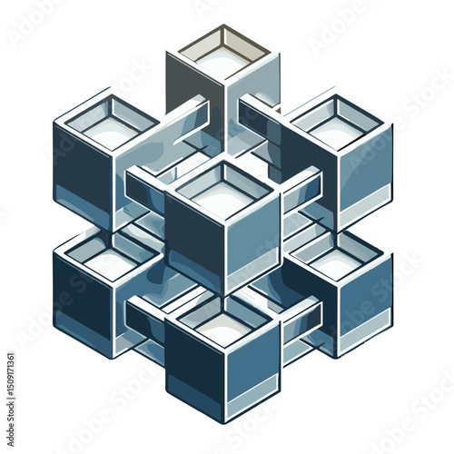 3D cubes structure vector image of blockchain for technology concept with transparent background