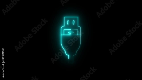 Computer all socket data cable symbol. Blinking neon all cable and adapter port icon animation. External device all signal transmission],Animation video.
