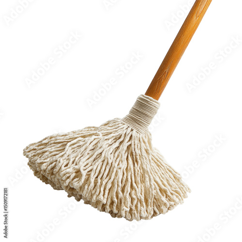 Basting Mop with Wooden Handle Isolated PNG Transparent Cutout
