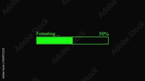  formatting animation. Loading bar, waiting loading bar animation, software update icon on black background.4k video