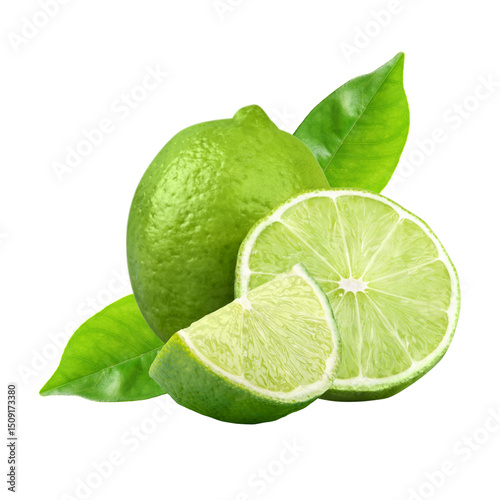 Fresh Limes with Green Leaves & Slices - Zesty Citrus Fruit for Drinks & Cooking