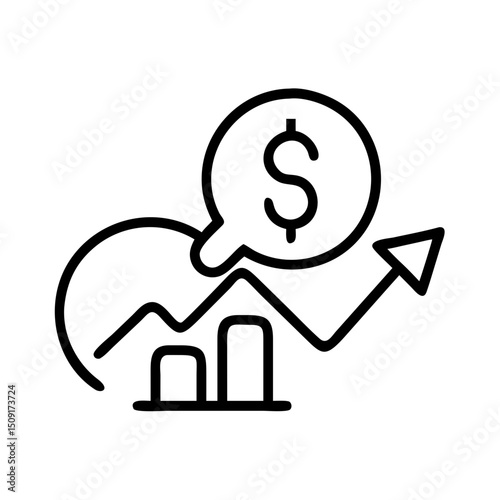 Financial growth chart with dollar sign and ascending arrow  