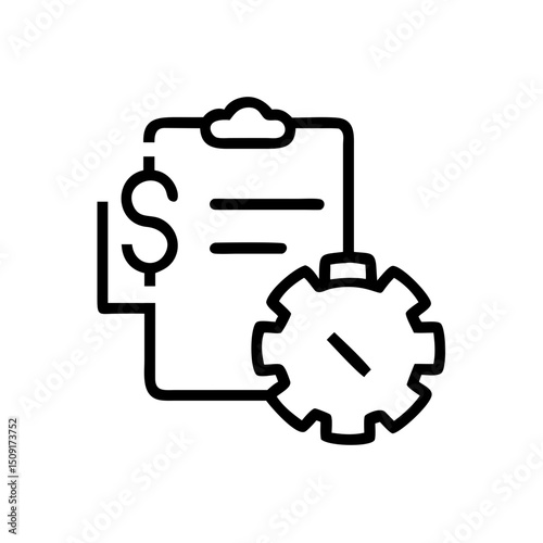 Invoice with dollar sign and gear icon for business process  
