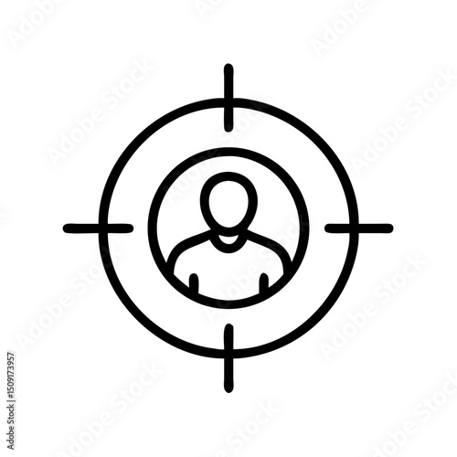 Vector illustration of person in target symbol with crosshairs  