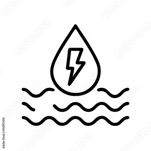 Water drop with lightning symbol over wavy lines in minimalist style  