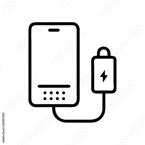 Power bank connected to smartphone with charging cable