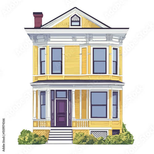 Detailed Vector Illustration of Isolated Yellow House Facade Icon for Design Projects