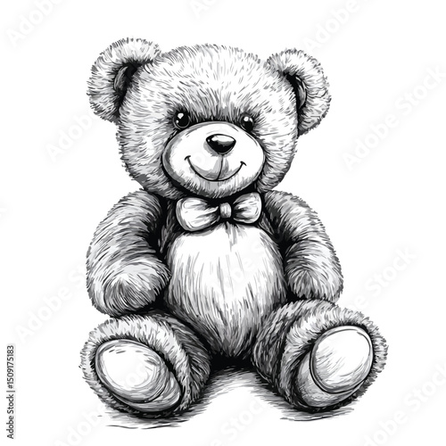 Classic Black and White Vector Illustration of Teddy Bear Baby Toy for Nursery Decor