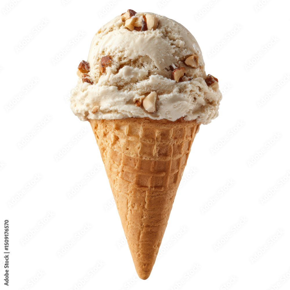 Delicious Ice Cream Cone with Nuts and Creamy Vanilla Flavor Isolated on a Transparent Background Delicious Ice Cream Cone with Nuts and Creamy Vanilla Flavor Isolated on a Transparent Background