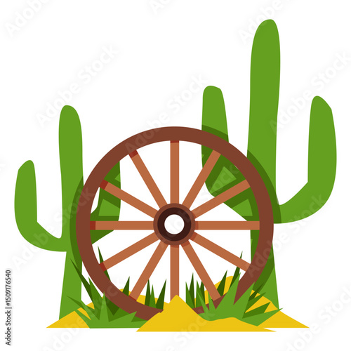 Wooden wagon wheel with cacti for Pioneer Day