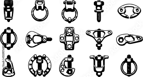 vector set of Swivel ring Bolt snap icon set isolated on white background
