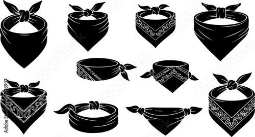 vector set of outline silhouette bandana icon set
