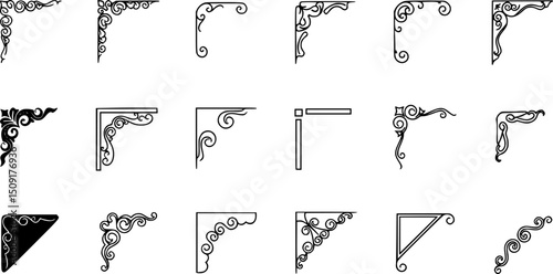 vector set of outline silhouette page corner icon set isolated on white background
