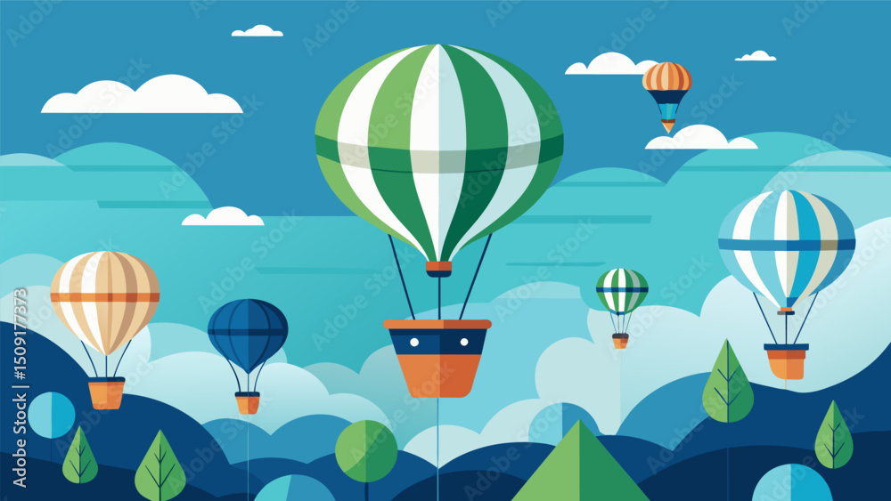 Fototapeta premium A formation of ecofriendly hot air balloons using sustainable materials and technology to rise gently into the atmosphere.. Vector illustration