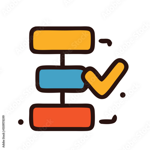 Flowchart visualization with checkmark accentuating task completion, representing validation