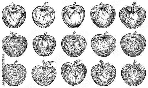 Apple Coloring Page for Adults with Intricate Line Art, Ideal for Relaxation and Stress Relief, Perfect for Printable Art Therapy or Adult Coloring Book Use, High-Quality Design.