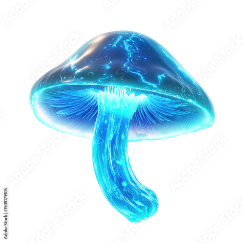 Glowing Bioluminescent Mushroom  isolated on a transparent background