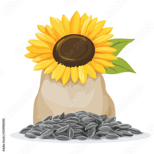 Sunflower Seeds Bag Gardening Flat Style Icon Vector Illustration for Design Projects