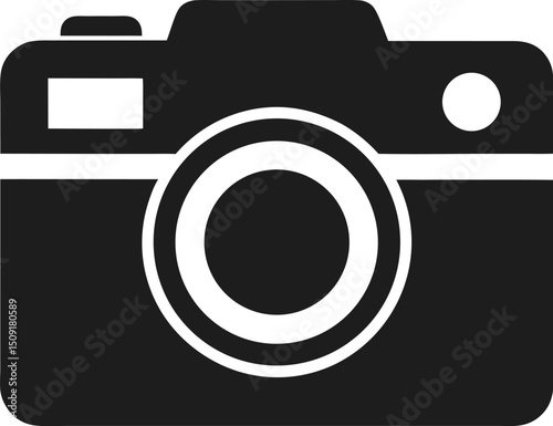 Simple black camera icon for media apps, snapshot buttons, and multimedia platform illustrations