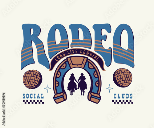 Western retro vintage vector design, Cowboy social club artwork, Rodeo club graphic print for t shirt, poster, logo
