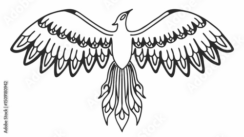 mythical phoenix, spreading wings, ornate feathers