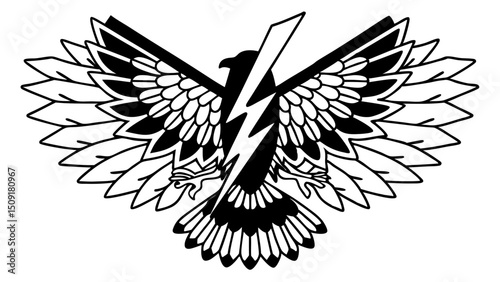 a winged thunderbolt, with detailed feathers and a powerful