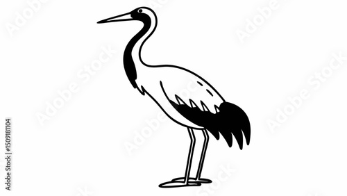 a detailed black and white illustration of a stork or heron bird