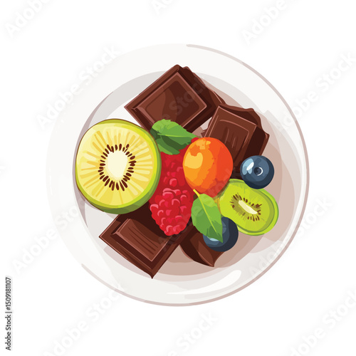 Gourmet Sweet Dessert Plate with Chocolate and Fresh Fruit Icons for Indulgent Food Presentation
