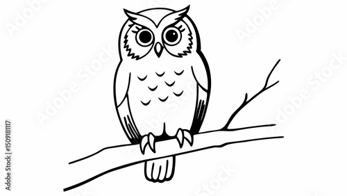 sketch of an owl perched on a branch,
