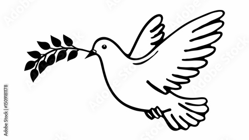  bird with branch in beak, stylized dove