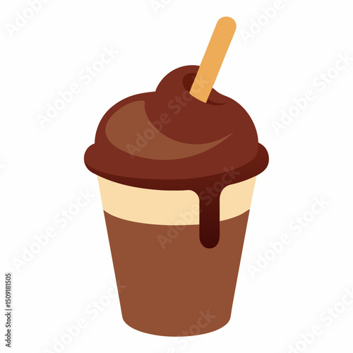Delicious homemade with a rich chocolate dipping sauce vector icon on white background.