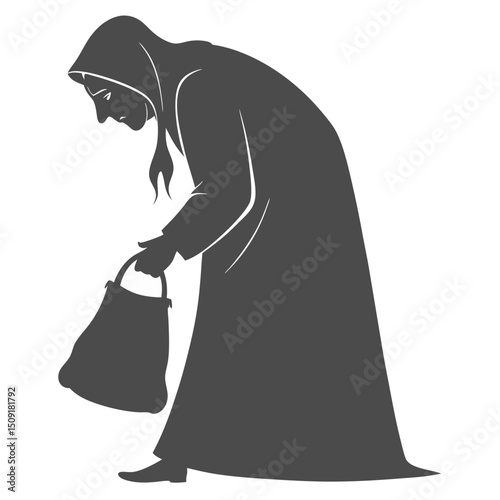 Elderly woman with bag silhouette