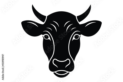 Black vector silhouette of cow head artwork | clean farm animal face in profile design