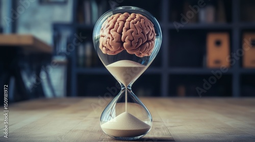 Hourglass with brain inside, representing time and intelligence.